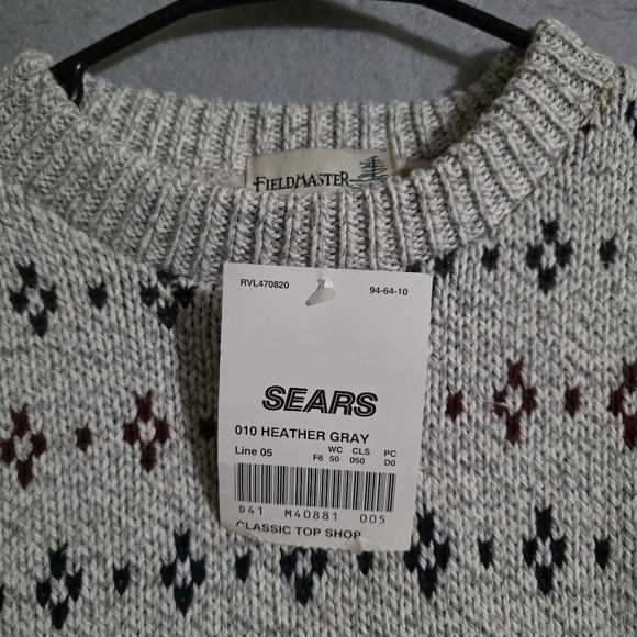VTG NWT Fieldmaster 100% Cotton Geometric Fisherman Knit Sweater USA Size Large - Picture 3 of 11